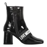 Logo Band Leren Blokhak Laarzen Love Moschino , Black , Dames