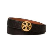 Omkeerbare Leren Riem met Goudkleurig Logo Tory Burch , Black , Dames