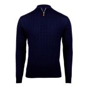 Navy Kabelgebreide Merino Trui Stenströms , Blue , Heren