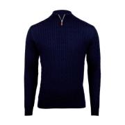 Merino Wol Kabel Half Zip Trui Stenströms , Blue , Heren