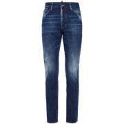 Navy Blauwe Versleten Spijkerbroek Dsquared2 , Blue , Heren