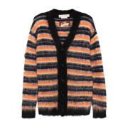 Iconische Geborstelde Gestreepte Mohair Cardigan Marni , Multicolor , ...