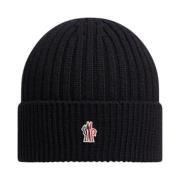 Ribgebreide Wollen Beanie Zwart Moncler , Black , Unisex