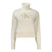 Witte Trui met Lange Mouwen en Logo Calvin Klein , White , Dames