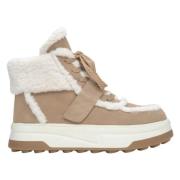 Beige Velours Enkellaarzen voor Dames voor de Winter met Wollen Voerin...