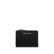 Chique Zwarte Portemonnee met Gouden Logo Michael Kors , Black , Dames