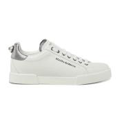 Portofino Wit Zilver Leren Sneakers Dolce & Gabbana , White , Dames