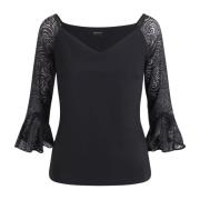 Zwarte Kant Blouse met Wijd Uitlopende Zoom Chiara Boni , Black , Dame...