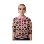 Roze Jacquard Jersey Top Suncoo , Multicolor , Dames