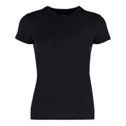 Geribbelde Katoenen Crew-Neck T-shirt Vince , Black , Dames