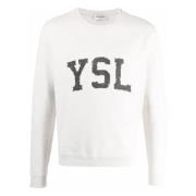 Gedrukte Logo Sweater in Wit Saint Laurent , White , Heren