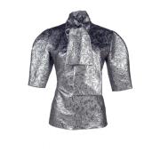 Metallic Jacquard Strik Hals Blouse Msgm , Gray , Dames