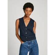 Diana Vest met V-hals en Gestreepte Print Pepe Jeans , Blue , Dames