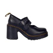 Zwarte leren Mary Jane schoenen met hak Dr. Martens , Black , Dames