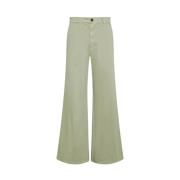 Geborsteld Katoen Twill Essentiële Broek Forte Forte , Green , Dames