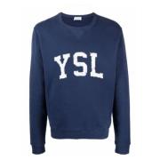 Blauwe Slim Fit Sweatshirt met bedrukt logo Saint Laurent , Blue , Her...