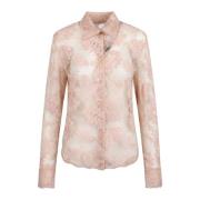 Kanten geborduurd overhemd met knopen Ermanno Scervino , Pink , Dames