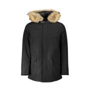 Zwarte katoenen parka met capuchon en afneembare bont Woolrich , Black...