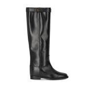 Zwarte Leren Laars met Hangslot Via Roma 15 , Black , Dames