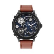 Zwarte Heren Leren Multi-Function Horloge Police , Black , Heren