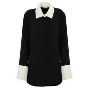 Elegante zwarte blouse met contrasterende manchetten Patrizia Pepe , B...