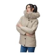 Gewatteerde Parka Irma met Bont Capuchon Blauer , Beige , Dames