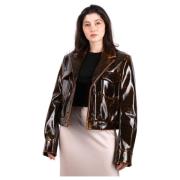 Bruine Glanzende Macro Jas Sportmax , Brown , Dames