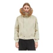 Faux-Fur Trim Bomber Jacket Burberry , Beige , Heren