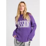 Fluffy Wool Blend Round Neck Sweater Suncoo , Purple , Dames