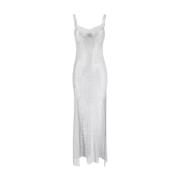 Zilveren Mesh Maxi Jurk met Kristallen Santa Brands , Gray , Dames