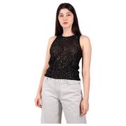 Zwarte Pailletten Top Roberto Collina , Black , Dames