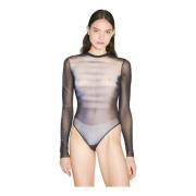 Gedrukt Mesh Lange Mouwen Bodysuit Jean Paul Gaultier , Blue , Dames