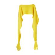 Gele Mohair Stola met Functionele Handschoenen Moschino , Yellow , Dam...