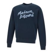 Handwriting Sweatshirt Blauw Crew Neck Maison Kitsuné , Blue , Heren