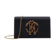 Monogram Mirror Snake Leren Schoudertas Roberto Cavalli , Black , Dame...