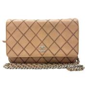 Pre-owned Leather wallets Chanel Vintage , Beige , Dames