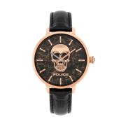 Zwarte Leren Quartz Horloge Police , Black , Dames