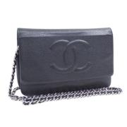 Pre-owned Leather wallets Chanel Vintage , Black , Dames