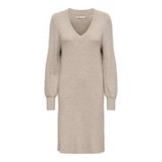 V-hals Jurk in Mocha Meringue Only , Beige , Dames