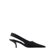 Zwarte Zijden Slingbacks - Puntige Neus TotêMe , Black , Dames