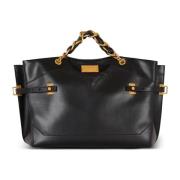 Ronde hals kalfsleren tote tas Balmain , Black , Dames