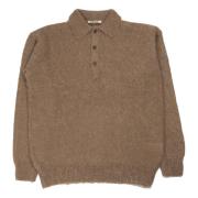 Luxe Mohair Gebreide Polo in Grijs Beige Auralee , Beige , Heren