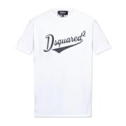 T-shirt met fluwelen afwerking logo Dsquared2 , White , Heren