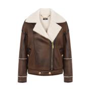 Bruine Shearling Jas met Gesp Sluiting Elisabetta Franchi , Brown , Da...