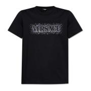 T-shirt met glinsterende kristallen Versace , Black , Dames