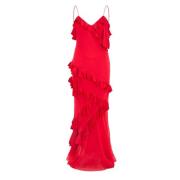 Rialto Zijden Ruche Maxi Jurk Loveshackfancy , Red , Dames