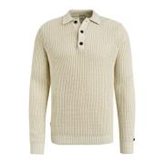 Lange Mouw Creme Polo Shirt Cast Iron , White , Heren