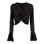 Geknipte geweven blouse met diepe halslijn TPN , Black , Dames