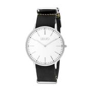 Zwarte leren horloge Quartz analoog zilver Liu Jo , Black , Heren