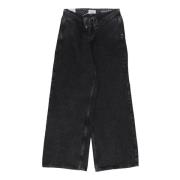 Zwarte Oprolbare Denim Jeans Amish , Black , Dames